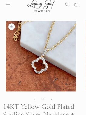 Yellow Gold Plated Clover Pendant Necklace with Cubic Zirconia